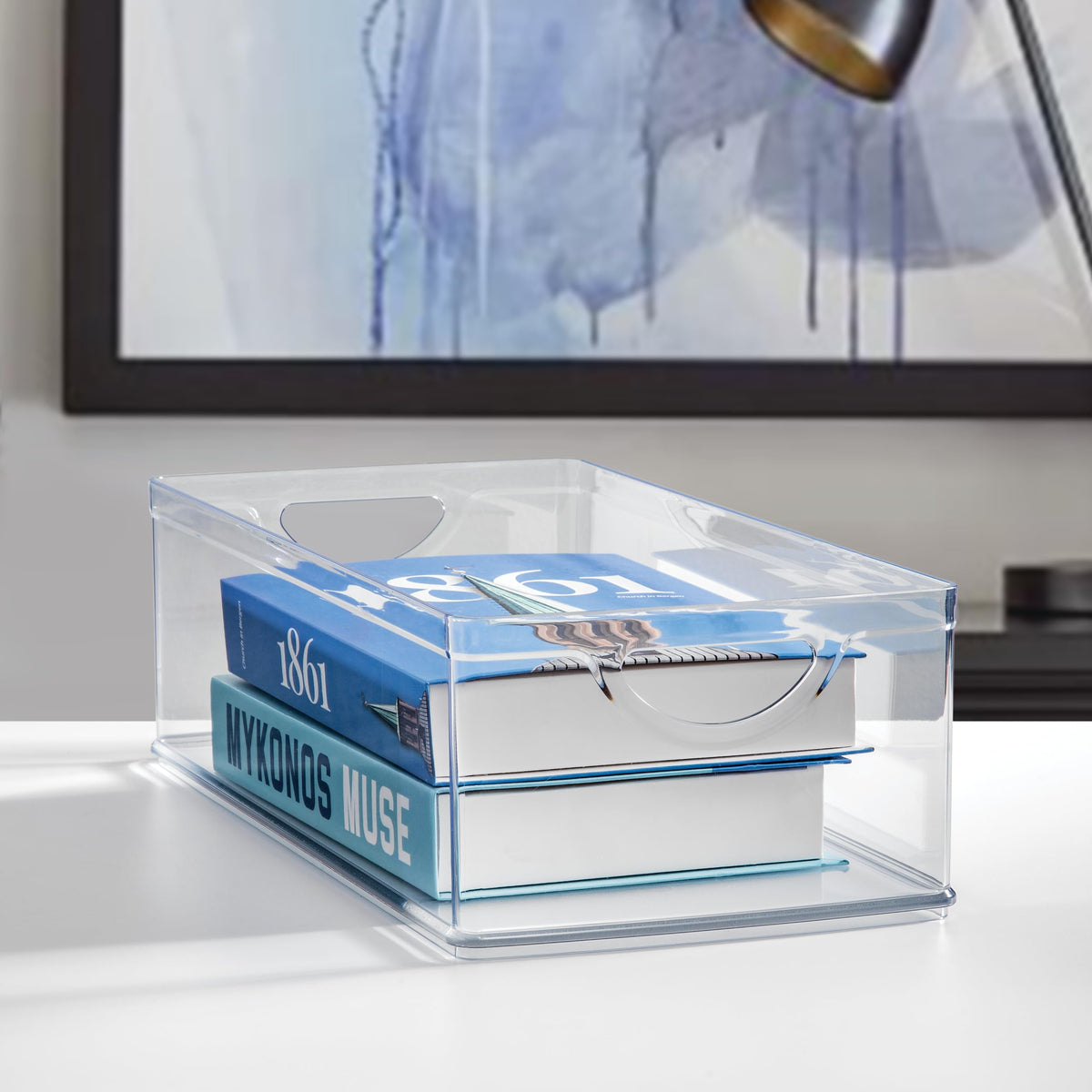 iDesign BPA-free plastic bin offers durable, safe storage.