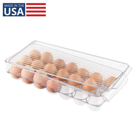 iDesign built-in-handle fridge egg holder enables quick access during cooking.
