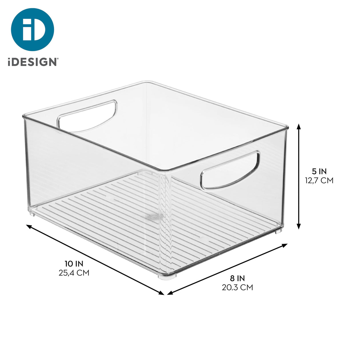 iDesign Bin with built-in handles enables easy transport and rearrangement.