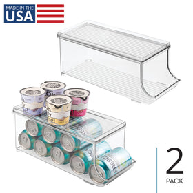 iDesign can organizer front view showing cans rolling forward for quick grabbing.