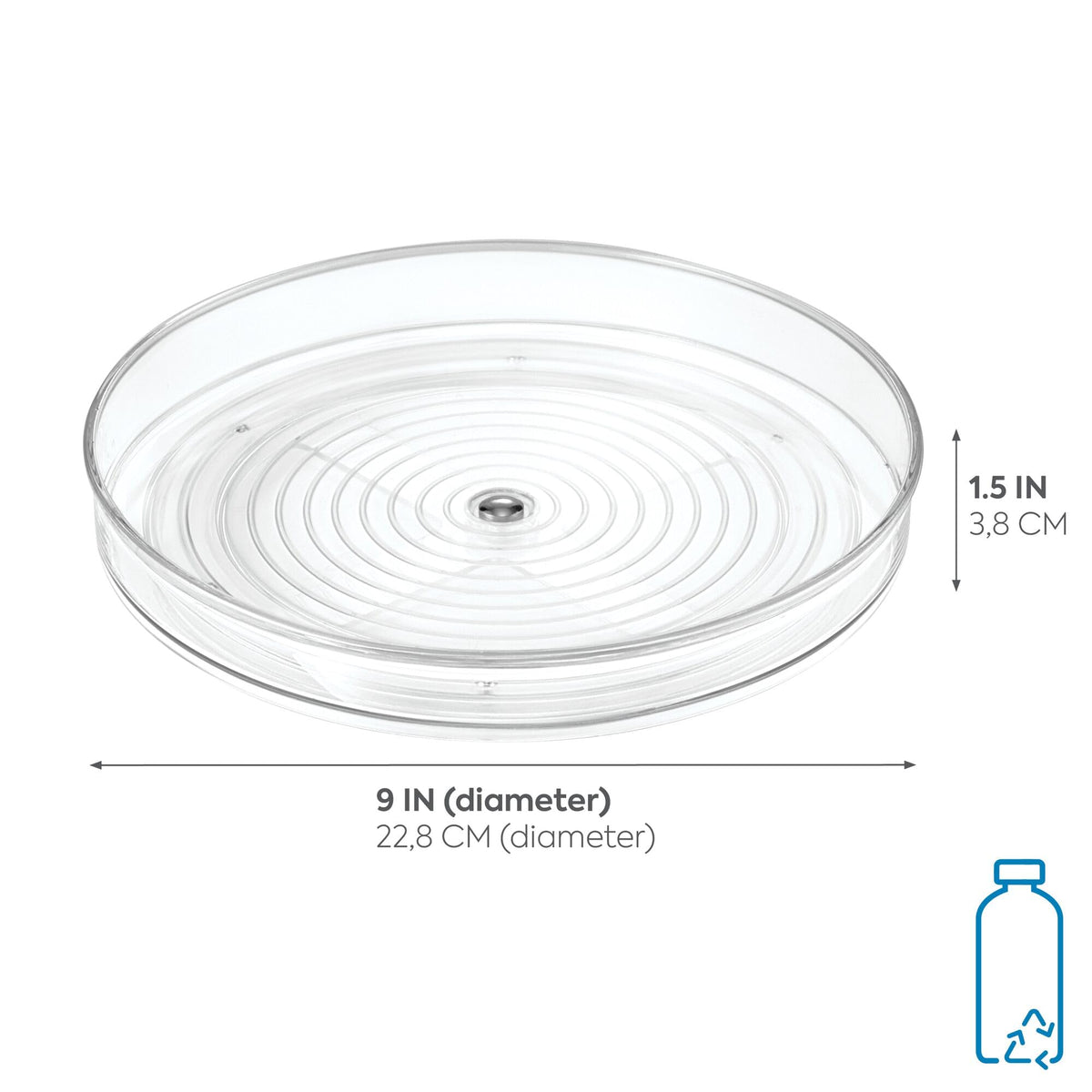 iDesign clear lazy susan organizer keeps condiments within reach and visible