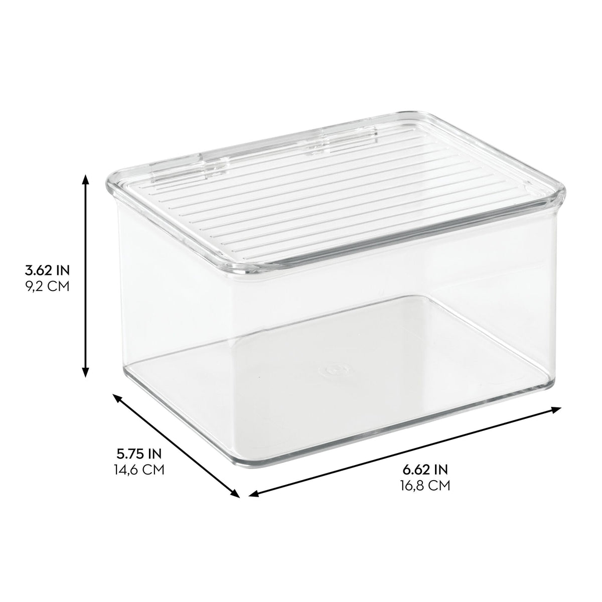 iDesign clear plastic storage box designed for kitchen use