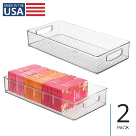 iDesign two-pack clear storage bin with built-in handles for portability