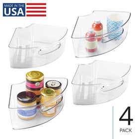 iDesign clear wedge container shows boxes and pouches at a glance for faster re-stocks.