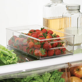 iDesign fridge bin with integrated handles for effortless rearranging.