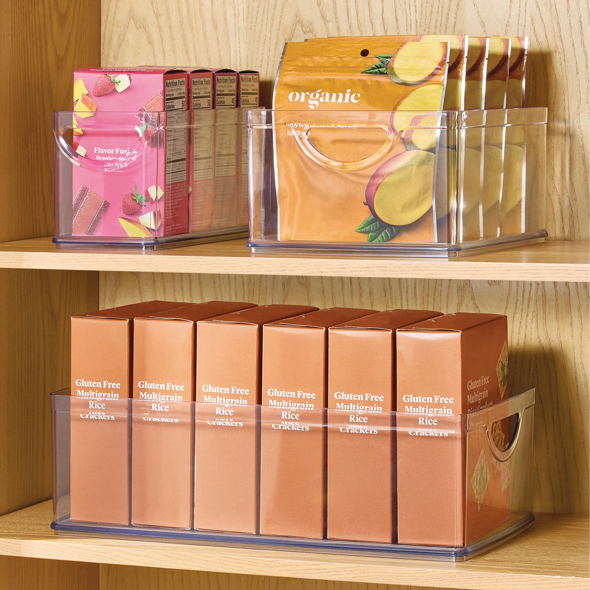 iDesign kitchen cabinet organizer bin provides wide space for bulky items.