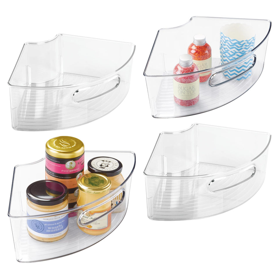 iDesign wedge bin on a lazy susan keeps pantry items visible and easy to grab.