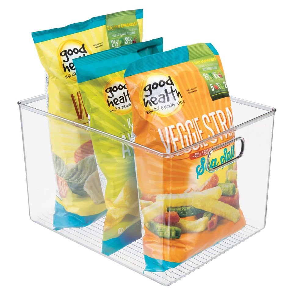 iDesign Linus Binz clear front view for easy pantry access.