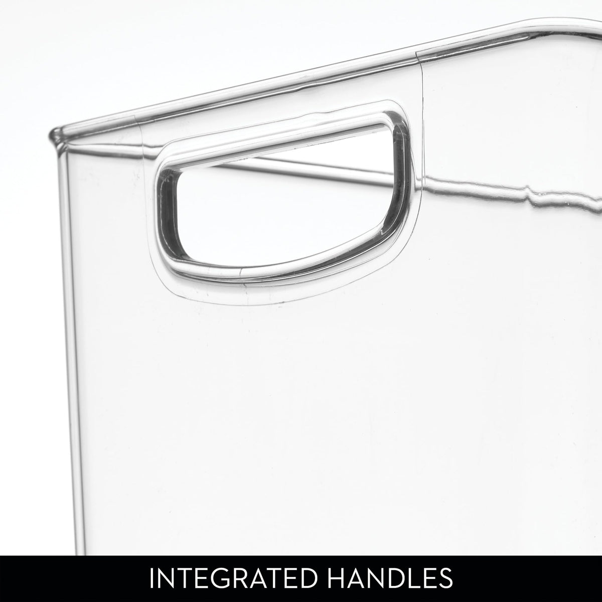iDesign Linus pantry bin transparent construction keeps items visible.