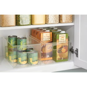 iDesign Linus pantry bin shows see-through plastic for quick content checks