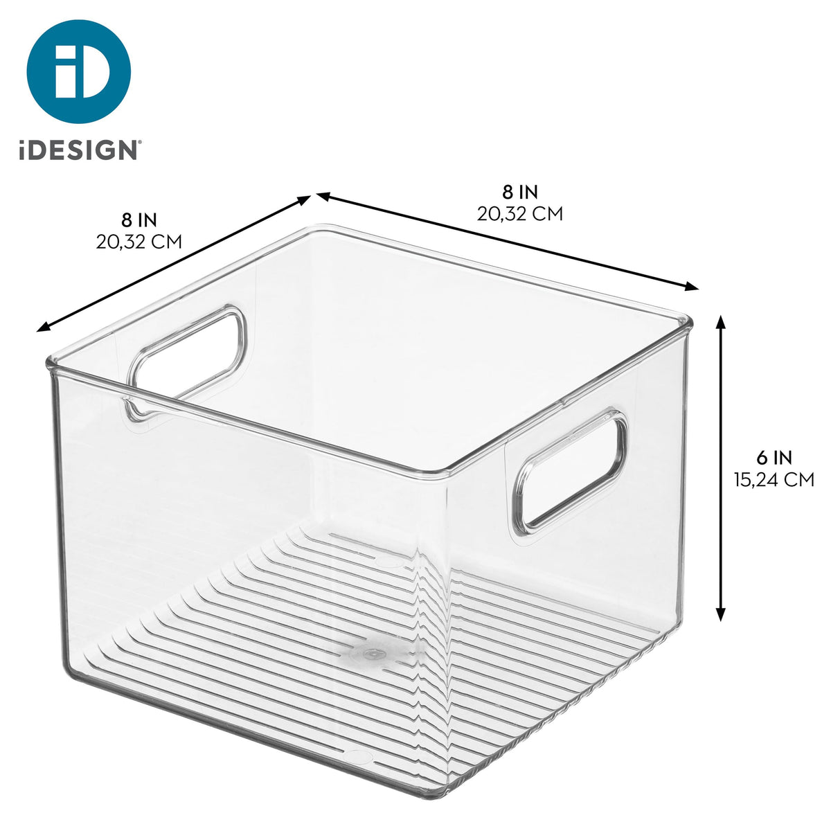 iDesign bin with integrated carry handles for easy transport