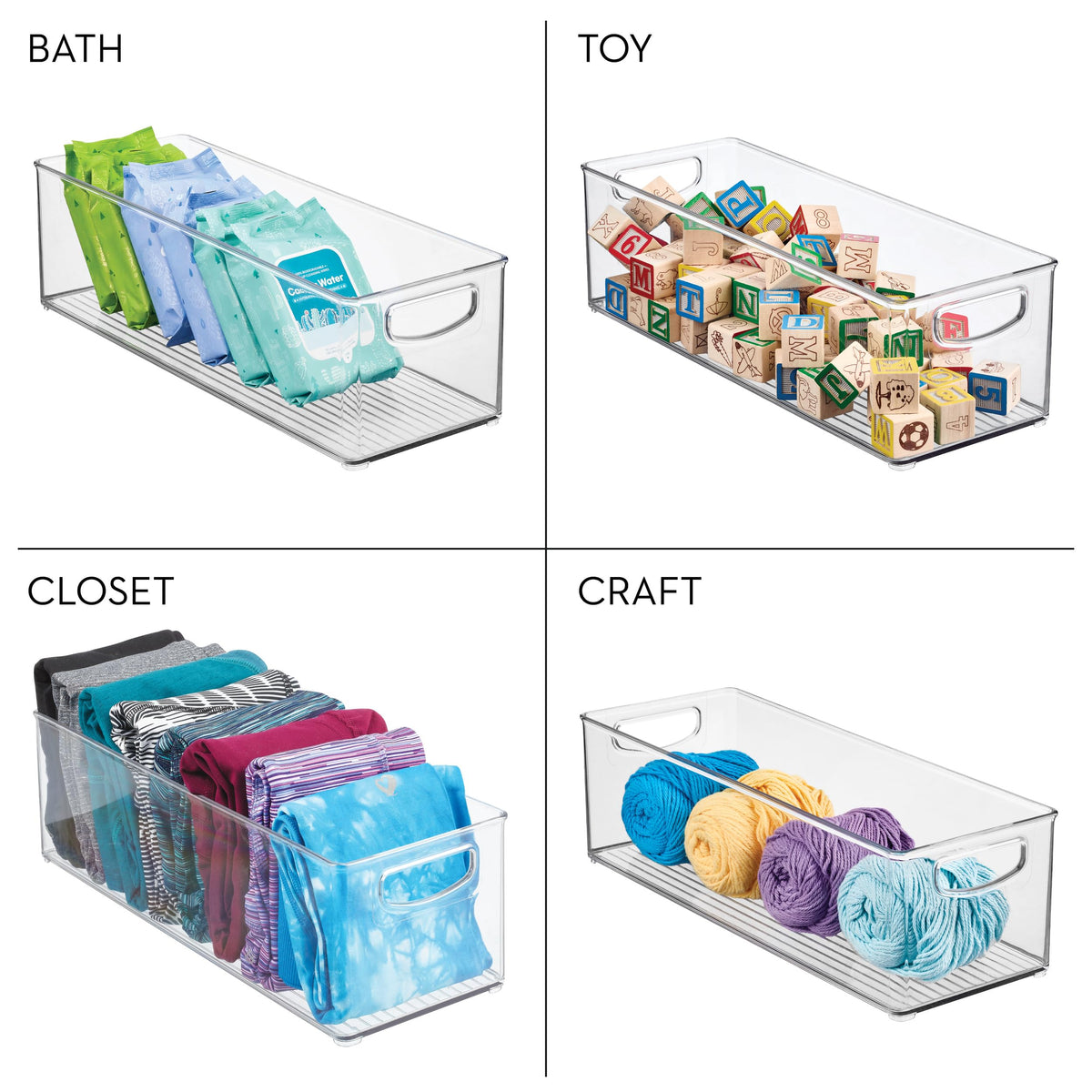 iDesign pantry bin easy-care design; clean with mild soap and water