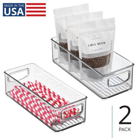 iDesign Pantry Bin easy-grip handles simplify moving on shelves.
