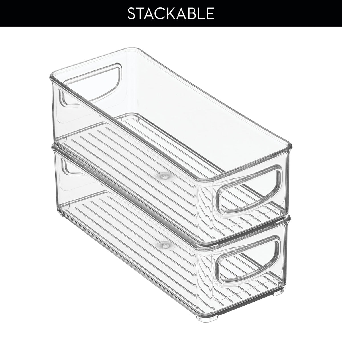 iDesign Pantry Bin raised-feet stack enables stable nesting and airflow.