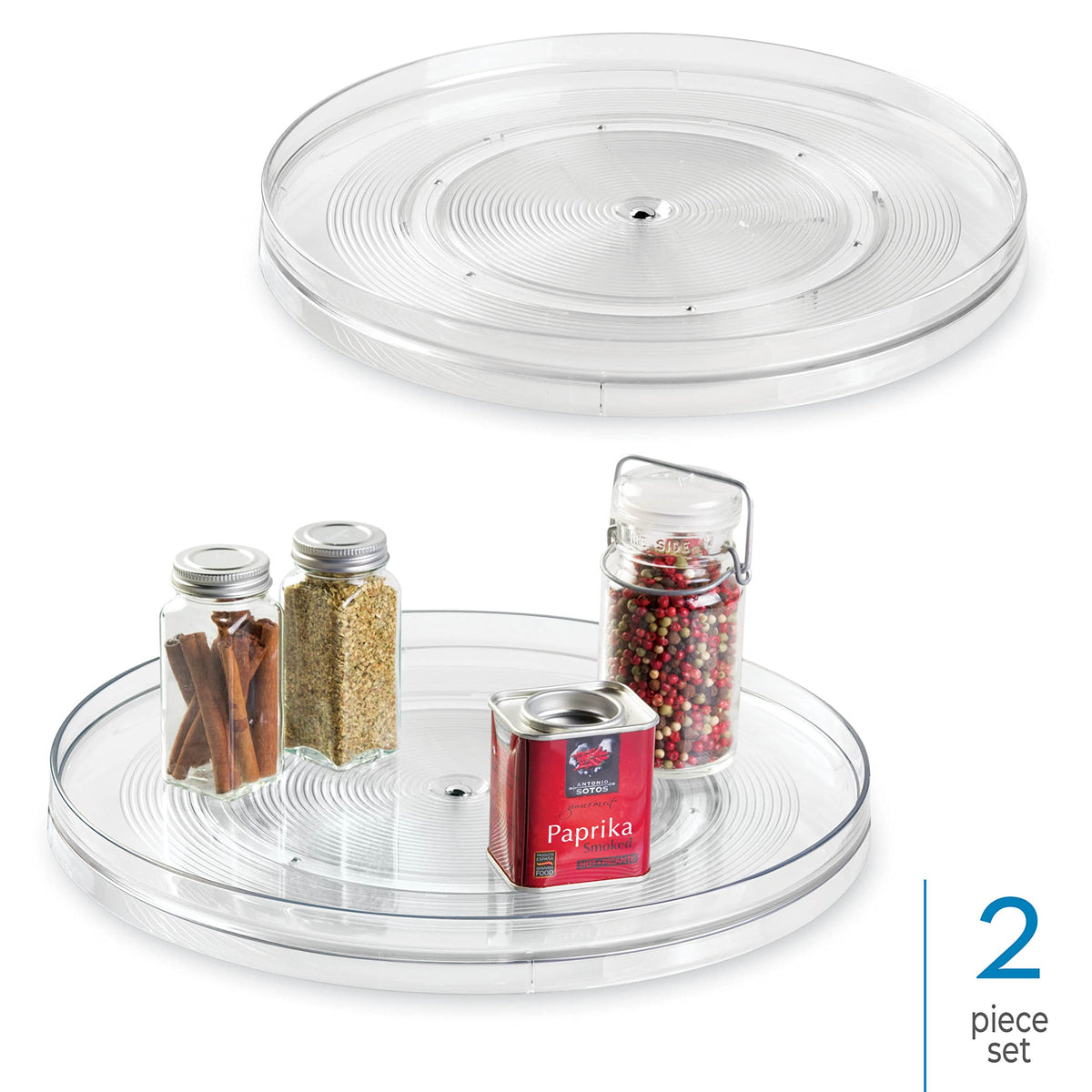 iDesign Linus lazy susan improves visibility of condiments.