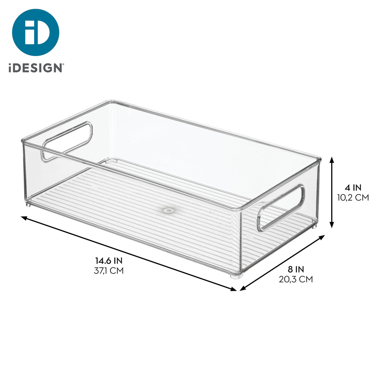 iDesign pantry organizer bin clears shelves and maximizes space.