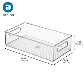 iDesign pantry organizer bin clears shelves and maximizes space.