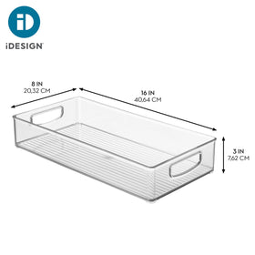 iDesign rectangular bin for shelves provides visibility and quick access to tools.