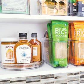 iDesign compact cabinet organizer reduces clutter and improves visibility