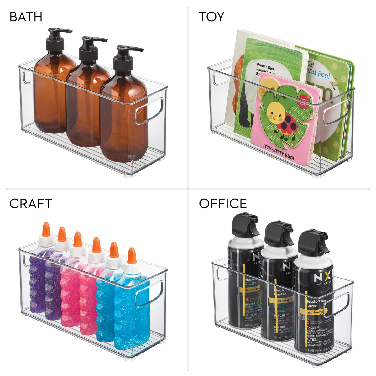 Idesign Slim clear bin craft materials for easy project setup.