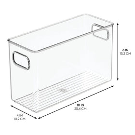 iDesign Slim Clear Bin in pantry helps maximize cabinet space