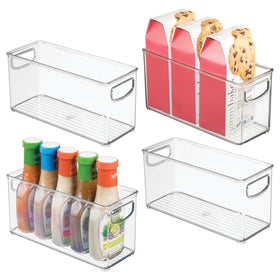 Idesign Slim clear bin in spice cabinet for quick access.