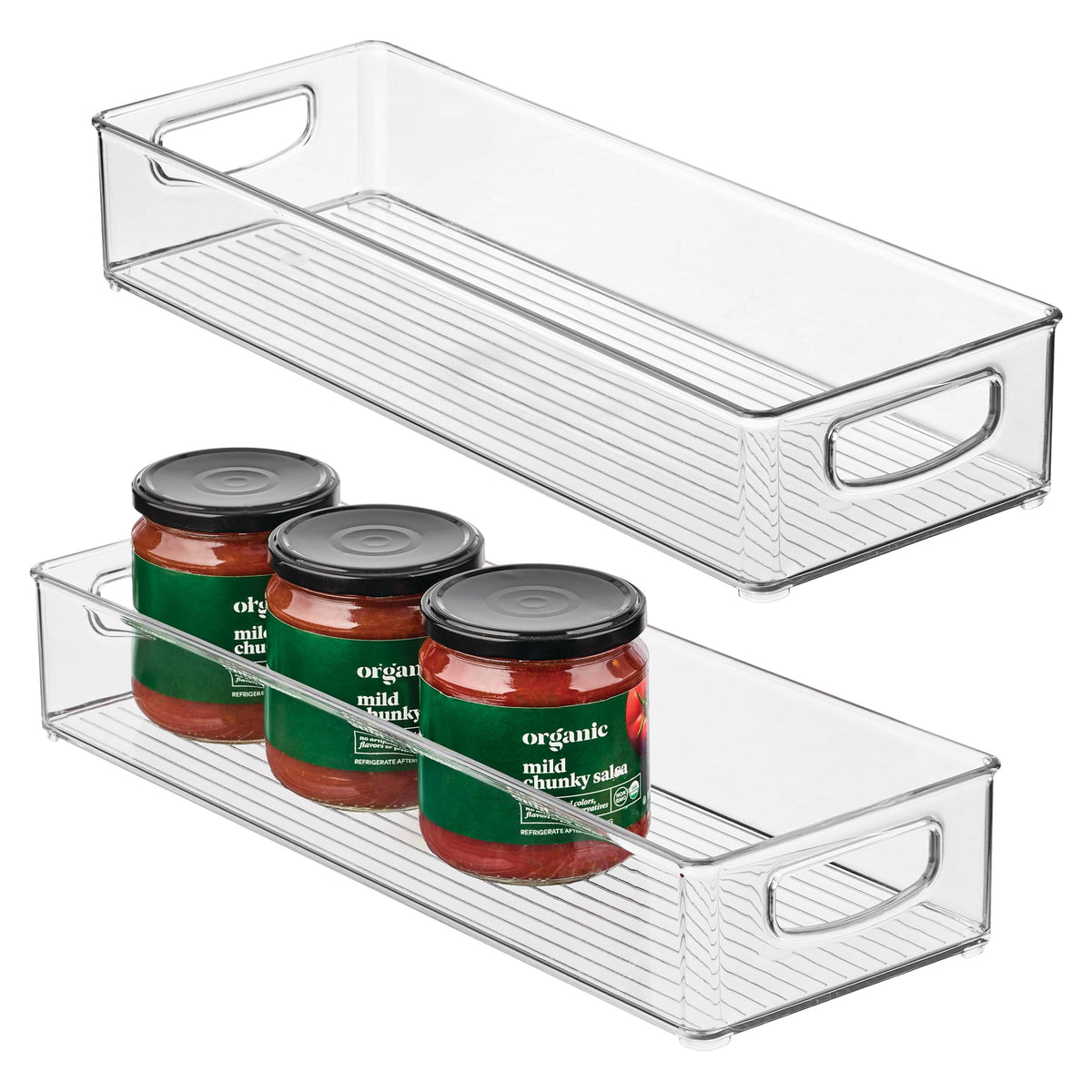 iDesign Slim extra-long bin side view showing space-saving pantry storage