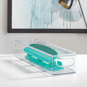 iDesign Slim storage bin versatile room use in bathroom, office, or laundry