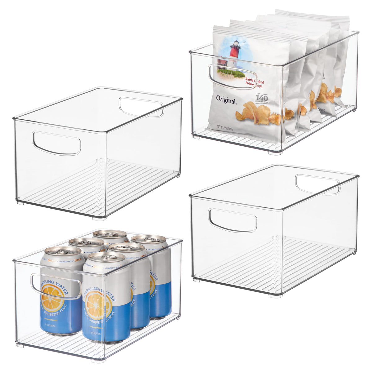 iDesign Stackable Bin in fridge showing clear visibility and space-saving organization