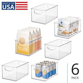 iDesign clear-bin side view demonstrates compact pantry storage for condiments