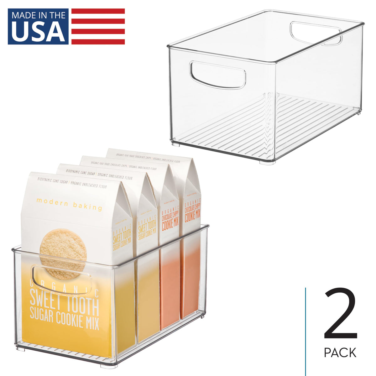 idesign Stackable Clear Bin Fridge keeps snacks neatly organized and accessible.