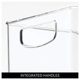 idesign Stackable Clear Bin Under Sink stores cleaning supplies neatly.