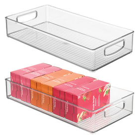 iDesign Stackable Clear Pantry Bin; elongated design fits pantry shelves for max space