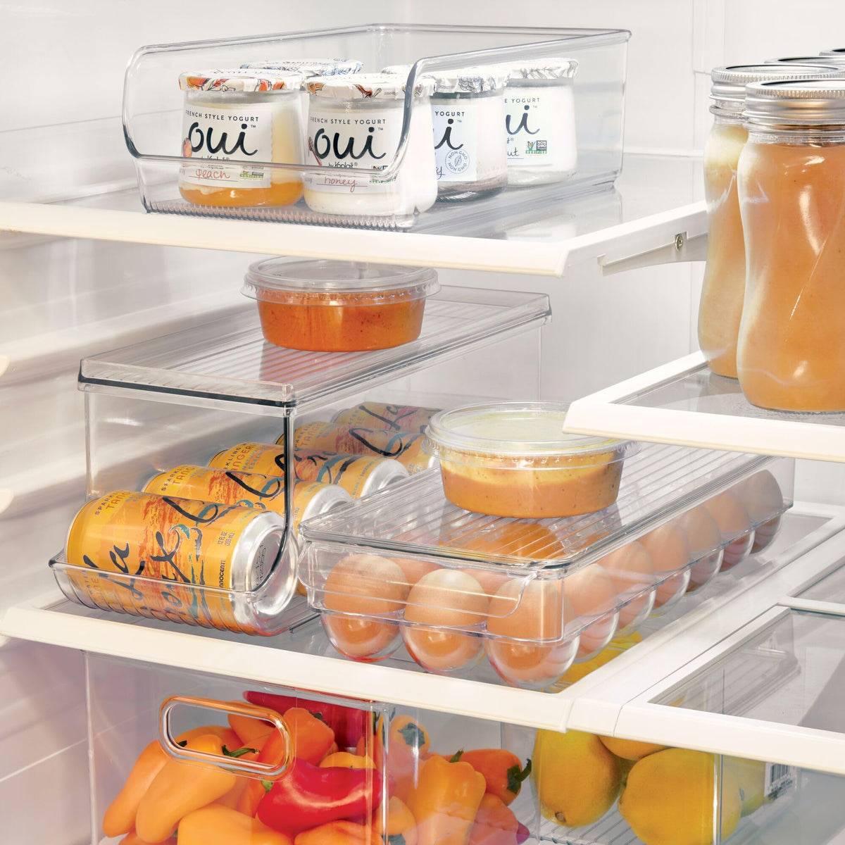 iDesign stackable fridge egg container saves shelf space and stays neat.