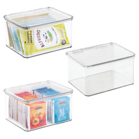 iDesign stackable hinged-lid box in clear plastic for pantry organization