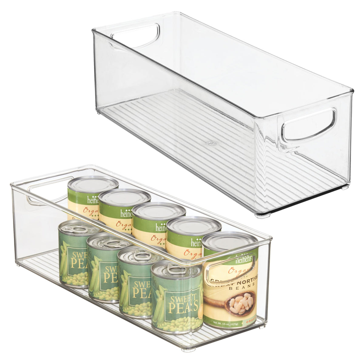 iDesign stackable pantry bin, clear 2-pack, ideal for quick-access snacks and boxed foods.