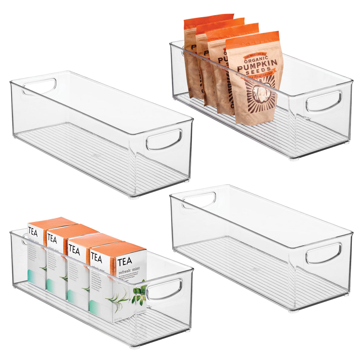 iDesign stackable pantry bin with clear front for quick content visibility and easy access