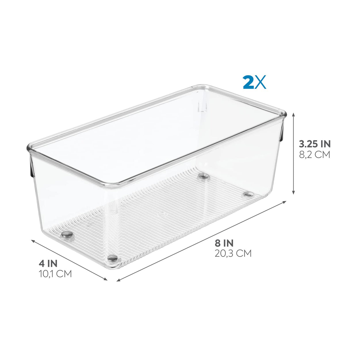 idesign base textured bin prevents items from sliding for tidy storage.
