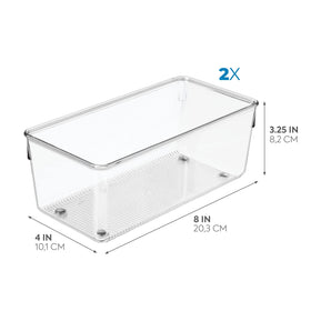 idesign base textured bin prevents items from sliding for tidy storage.