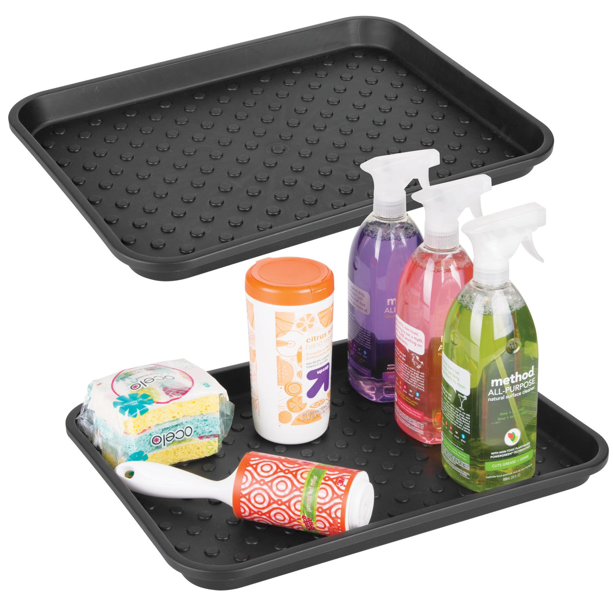 idesign under-sink mat tray black guards cabinets from spills.