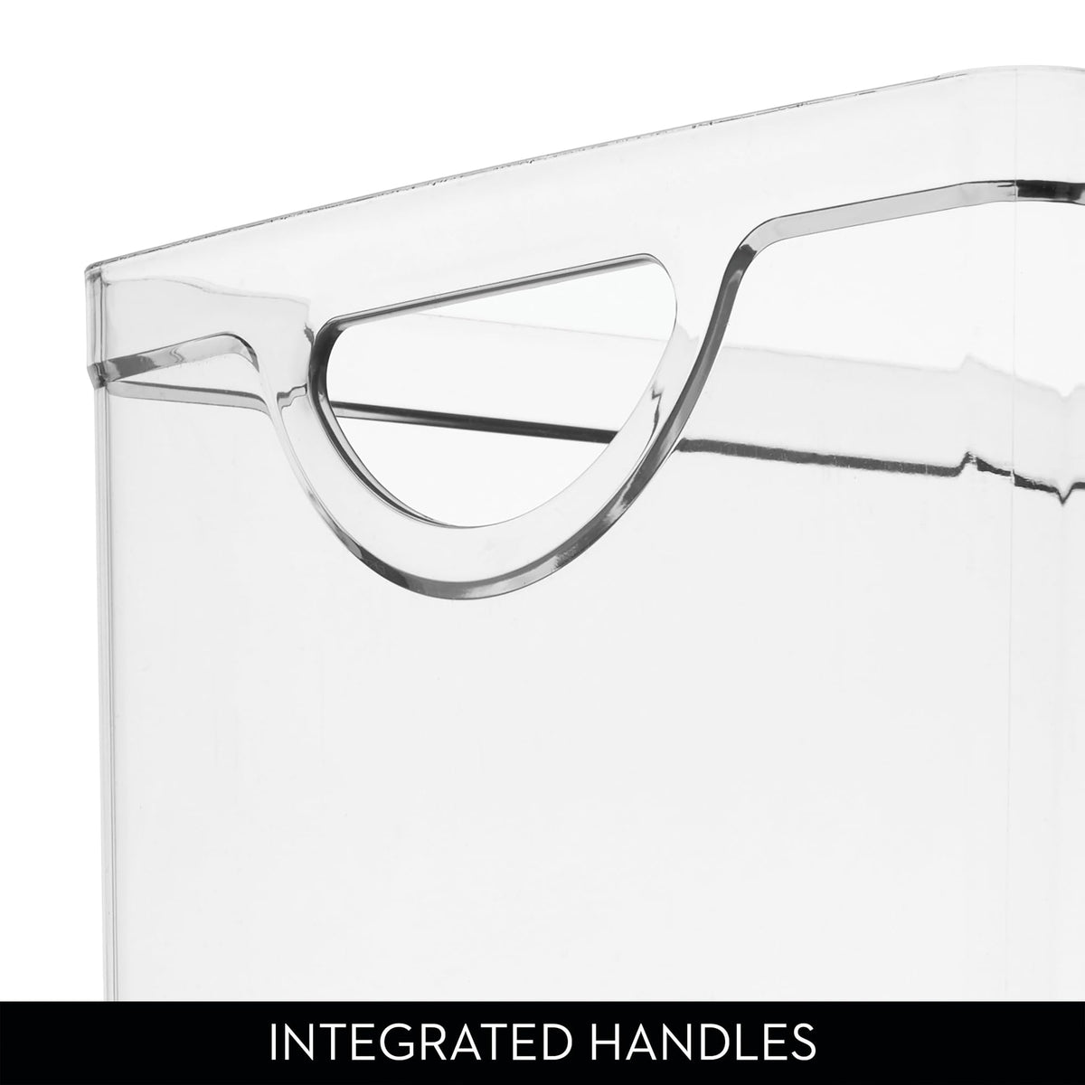 iDesign under-sink organizer bin fits narrow spaces for quick access.
