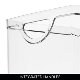 iDesign under-sink organizer bin fits narrow spaces for quick access.