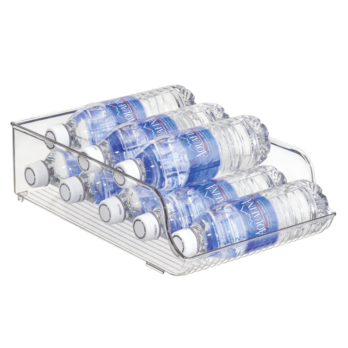 iDesign water bottle fridge storage bin with clear view for easy bottle selection