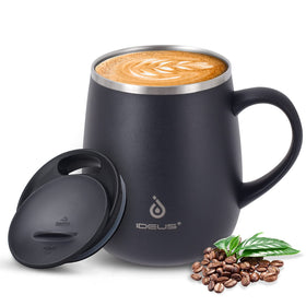 Ideus 16oz mug with handle for comfortable grip on the go.