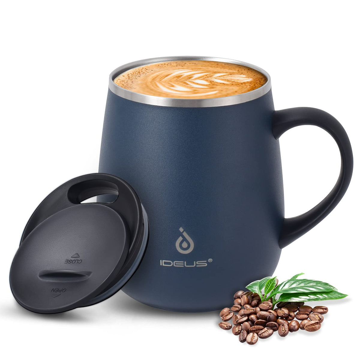 Ideus 16 oz insulated mug with handle navy keeps coffee hot for hours