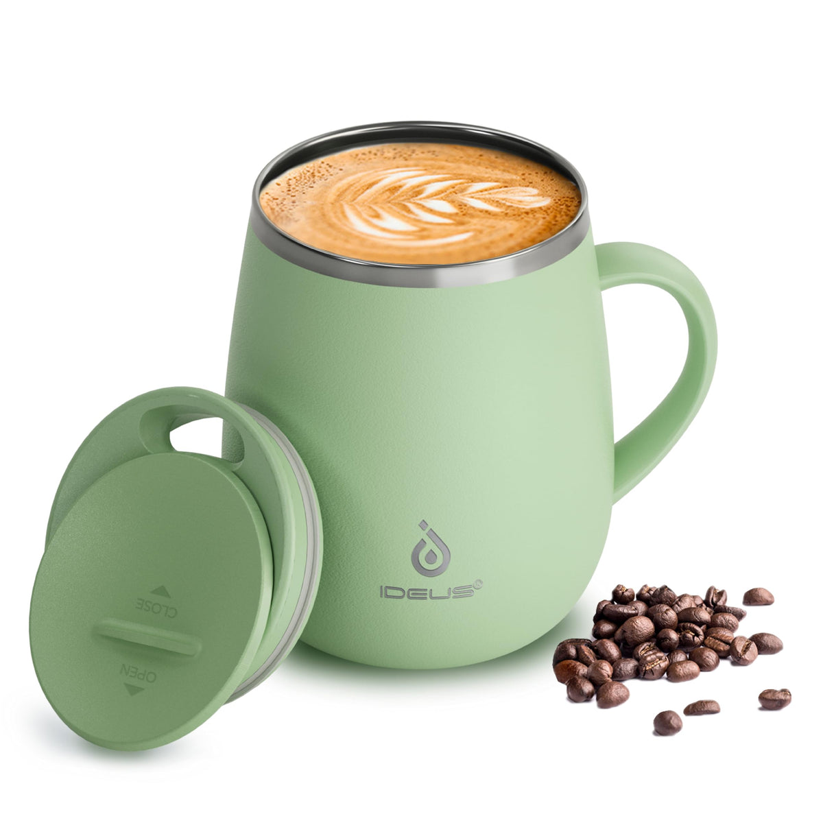 Ideus avocado-green 16oz mug with a sturdy handle for easy pouring.