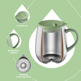Ideus double-wall stainless steel mug with sleek exterior and temperature retention.