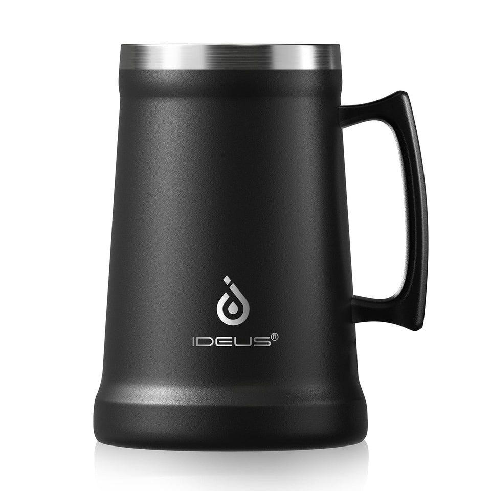 Ideus insulated beer Stein front view with black finish helps maintain cold beer longer