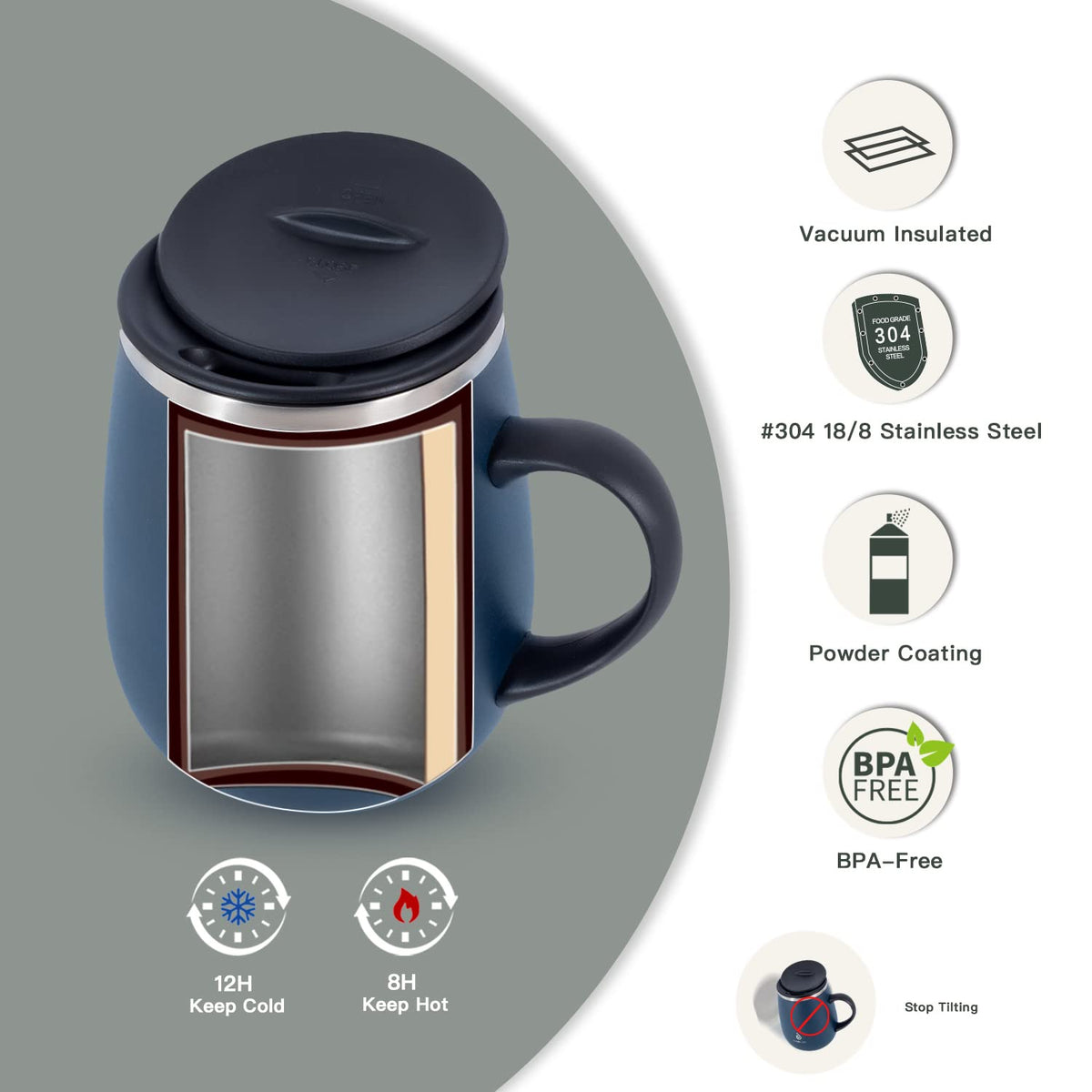 Ideus stainless steel travel mug with vacuum insulation preserves cold drinks longer