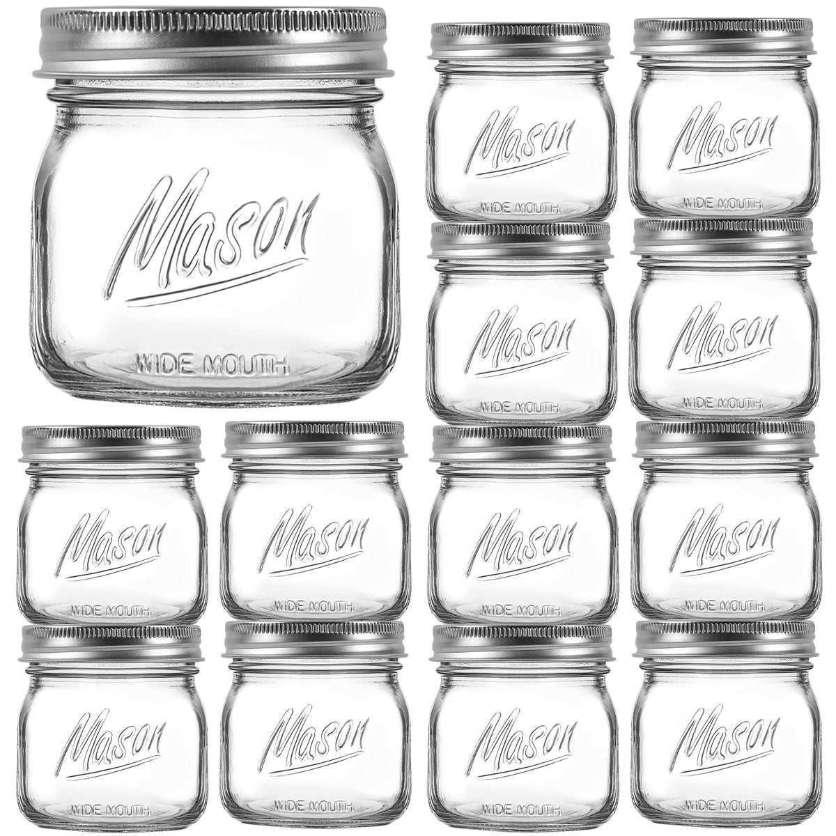 Ieavier 12-piece wide-mouth mason jar 16oz for versatile storage and canning.